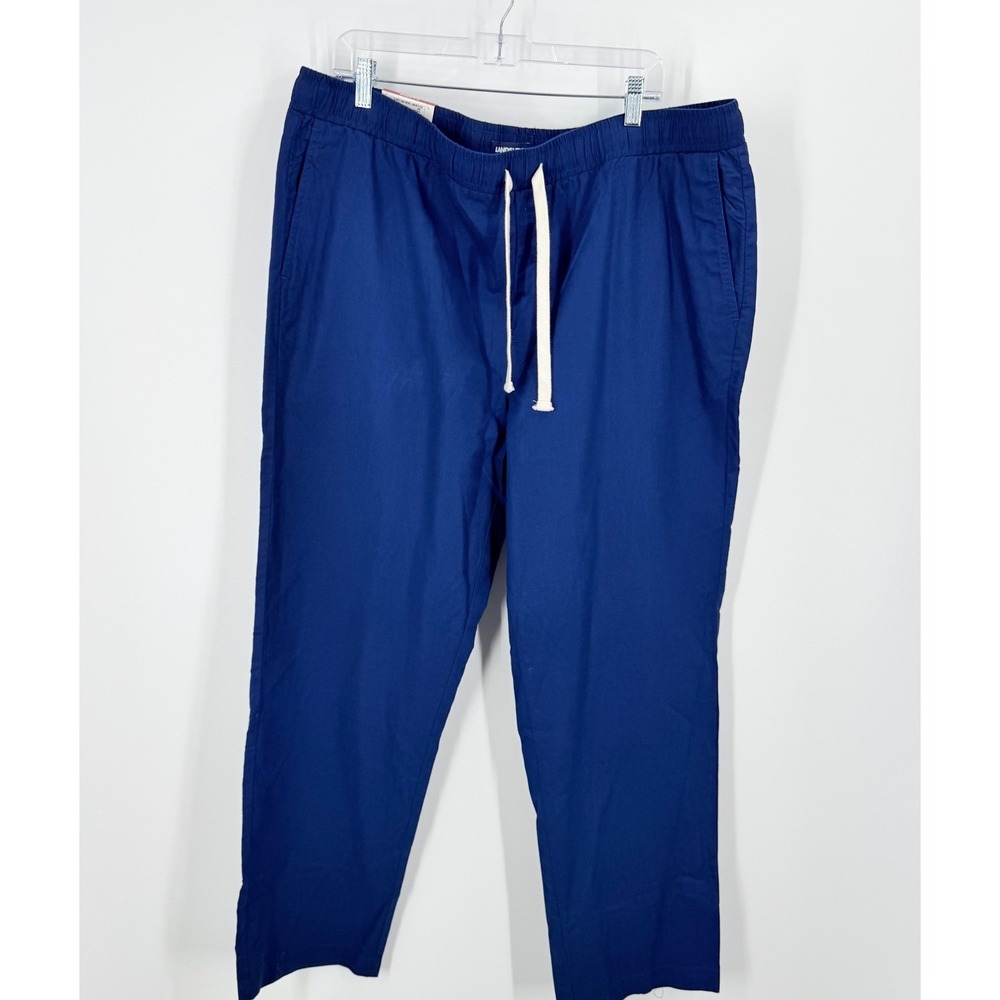Lands End Cotton Linen Pull On Pant Mens XL Blue NWT Drawcord